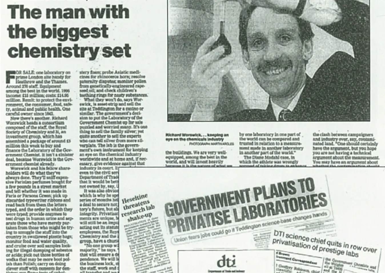 Newspaper clipping of 'the man with the biggest chemistry set from 1996